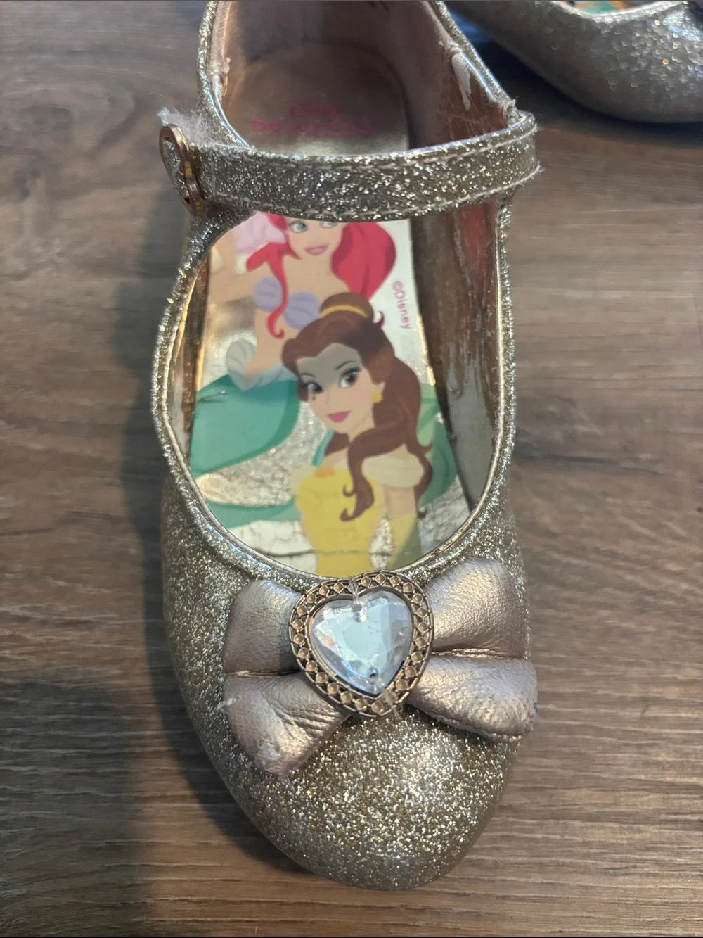 Disney Gold Glitter Princess Mary Jane Shoes with Heart Bow